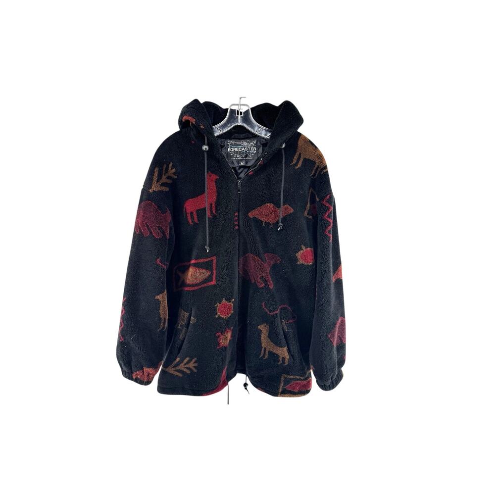 Vintage Forecaster Fleece Jacket Womens Medium Black Burgundy Southwest Print